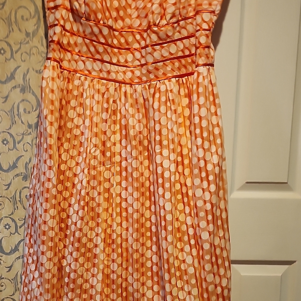 Robbie Bee Orange Polka-Dot V-Neck Midi Dress - Picture 3 of 5